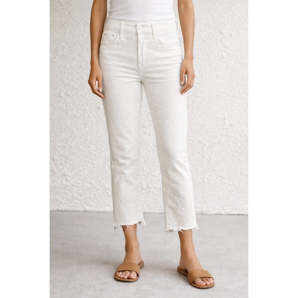 Mother The Stunner Two Step Fray‎ White High Rise Skinny Jeans 25 Glass Slipper